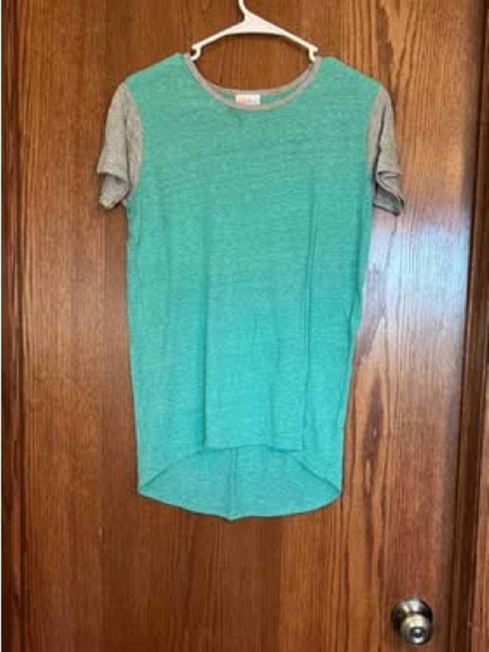LuLaRoe Teal & Gray Short Sleeve Colorblock Tee